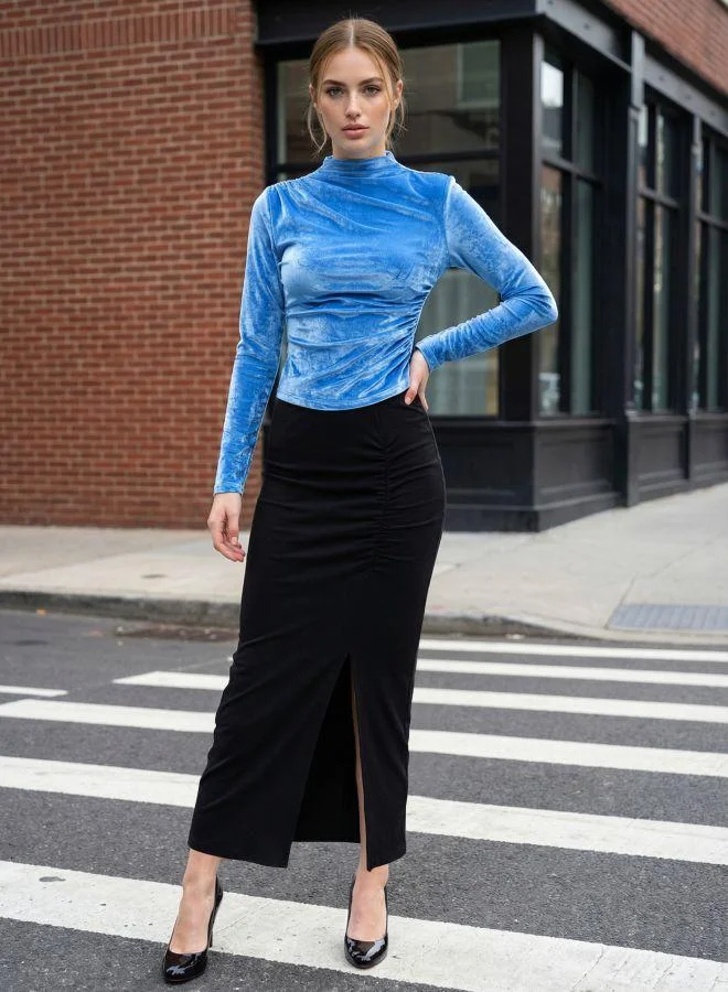 Freehand  Women Fitted Solid Gathered Full Sleeves Draped Top for Women | Best Price UAE
